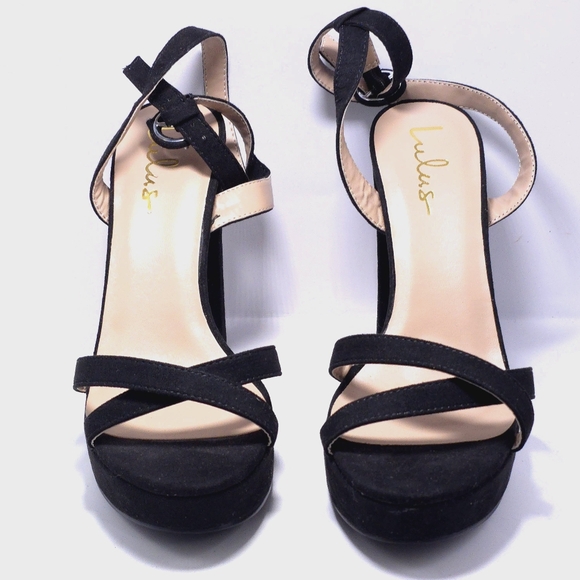 Merona Lulu Women’s Black Heels Platfoform Size 6.5 Open Toe Ankle Strap Suede - Picture 3 of 8